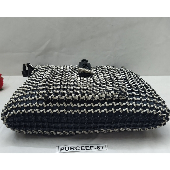 COBO International Black Nylon Mesh Woven Front Pocket Zipper Hobo Shoulder Bag - Picture 9 of 16